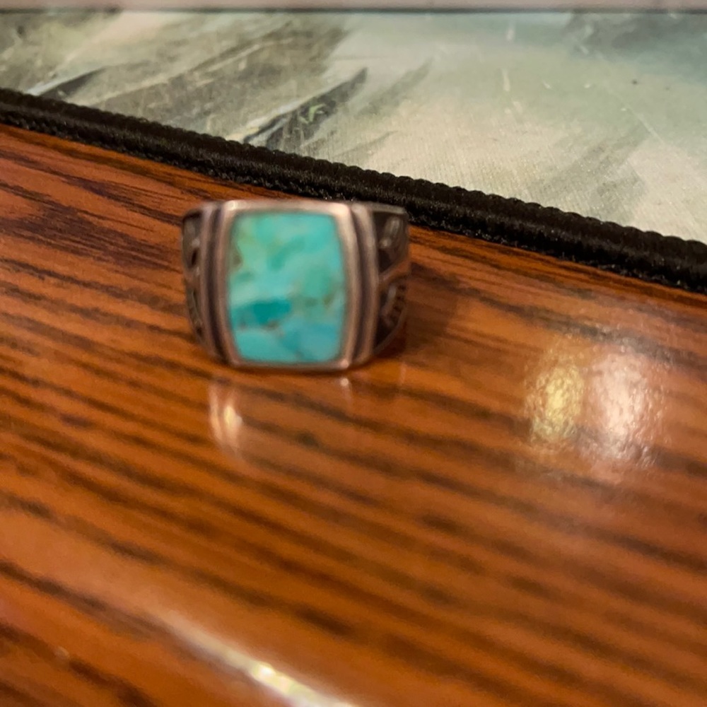 Sterling and Turquoise ring size 11
Purchased in Santa Fe, New Mexico